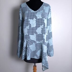 LOGO by Lori Goldstein Printed Burnout Sheer Woven Blouse XS